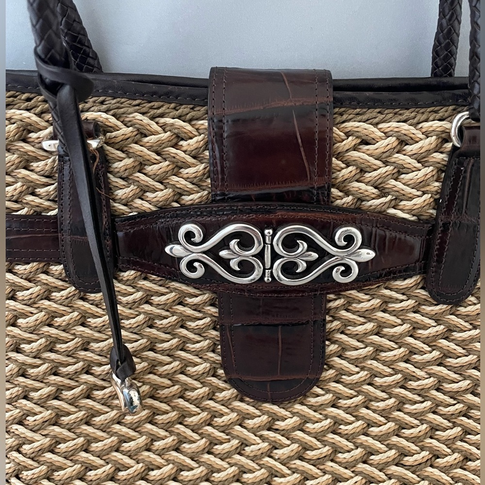 Brighton Rafia Multi-toned Purse with Brown Crocodile Trim and Silver Hardware - Picture 2 of 16